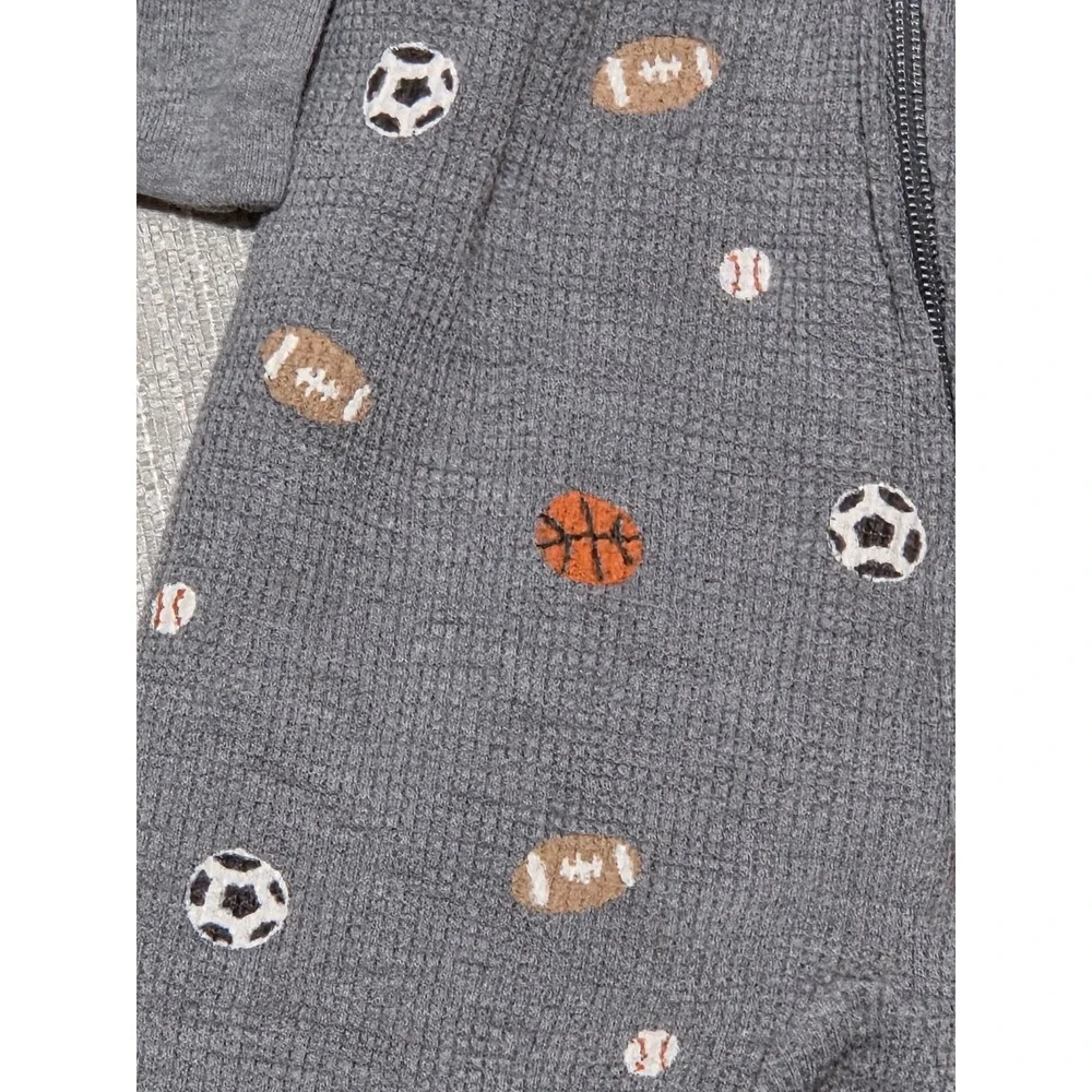 Carters Baby Boys 9M Gray Waffle Knit Thermal Sports Footed Sleeper 2-Way Zip